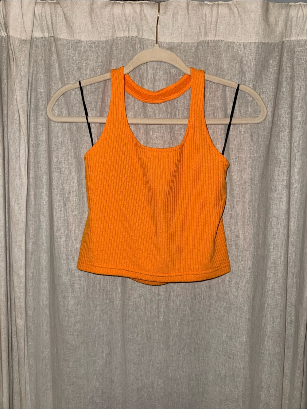 Divided Vibrant Orange Ribbed Tank with Cutout Detail